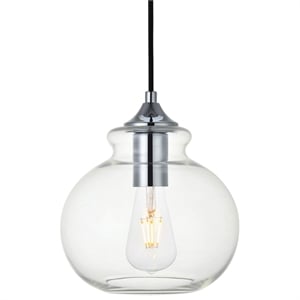 Living District Destry 1-Light Metal Pendant in Chrome and Clear Finish
