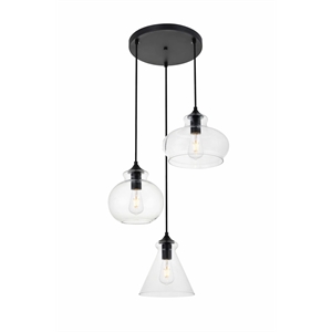 Living District Destry 3-Light Metal Pendant in Black and Clear
