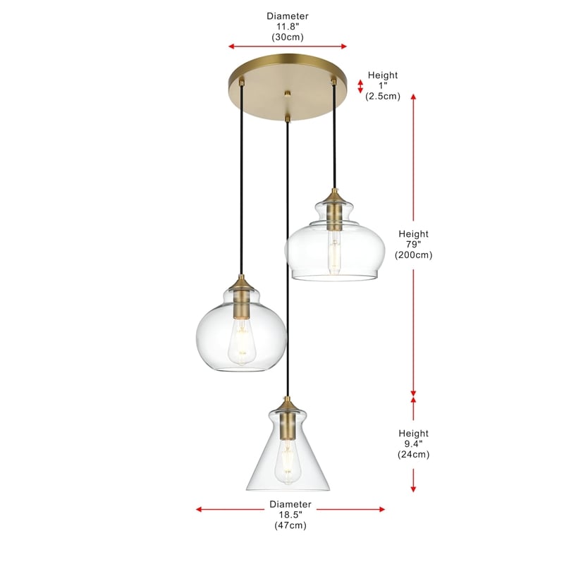 Living District Destry 3-Light Metal Pendant in Black and Clear