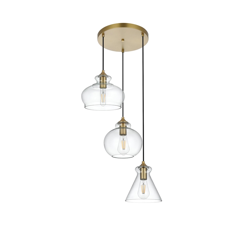 Living District Destry 3-Light Metal Pendant in Black and Clear