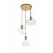 Living District Destry 3-Light Metal Pendant in Brass and Clear