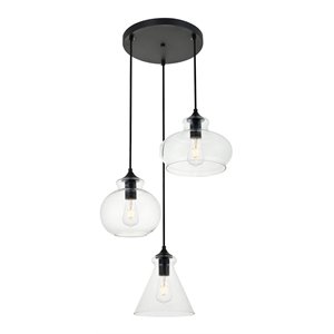 living district destry 3-light metal pendant in brass and clear