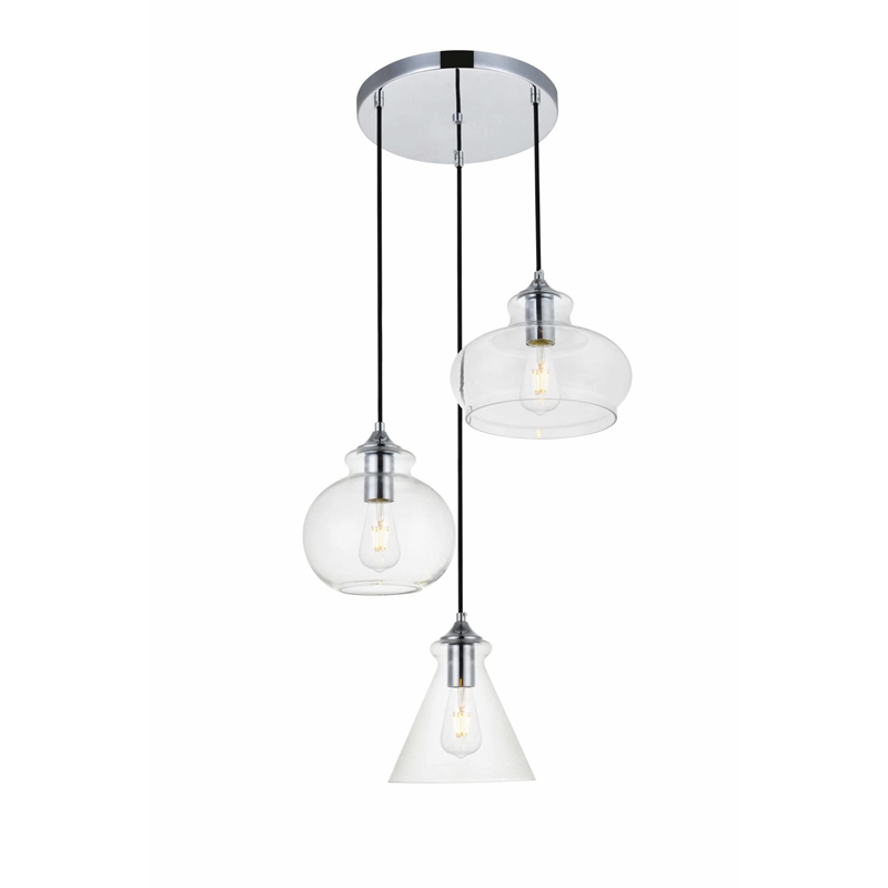 Living District Destry 3-Light Metal Pendant in Chrome and Clear