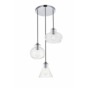 Living District Destry 3-Light Metal Pendant in Chrome and Clear