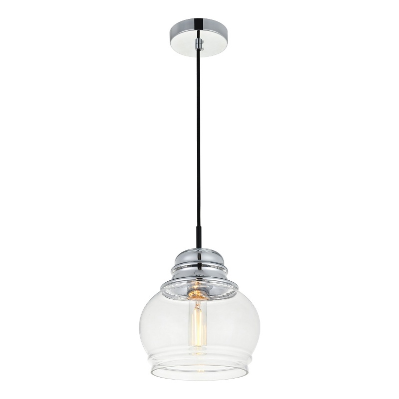 Living District Kenna 1-Light Metal & Glass Pendant in Chrome/Clear