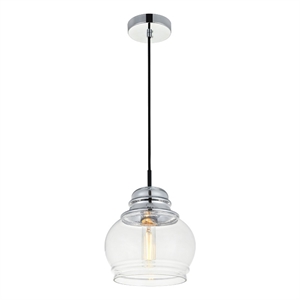Living District Kenna 1-Light Metal & Glass Pendant in Chrome/Clear