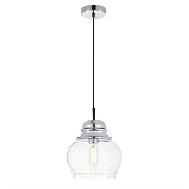 Living District Kenna 1-Light Metal & Glass Pendant in Chrome/Clear