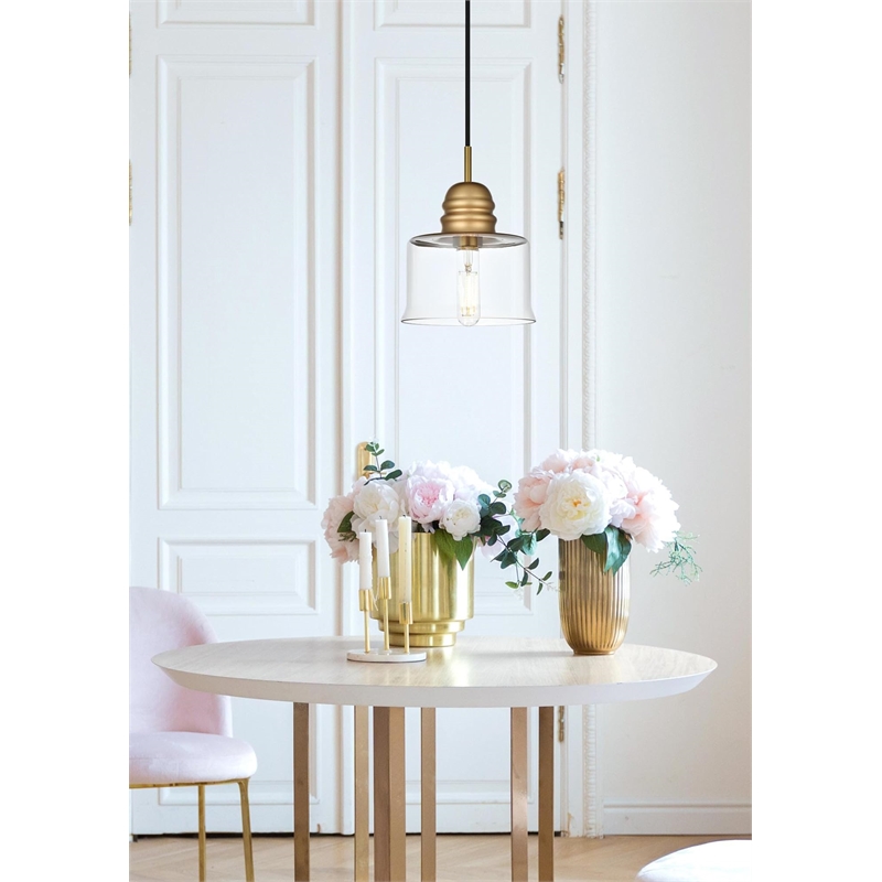 Living District Kenna 1-Light Metal Pendant in Chrome and Clear Finish