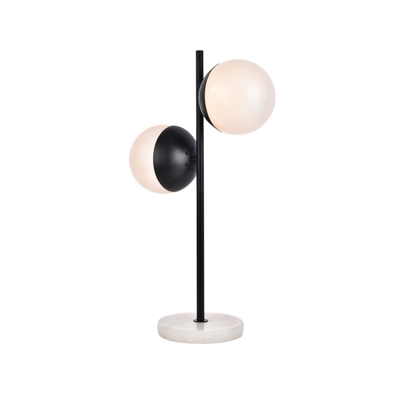Living District Eclipse 2-Light Metal & Glass Table Lamp in Black/Frosted White