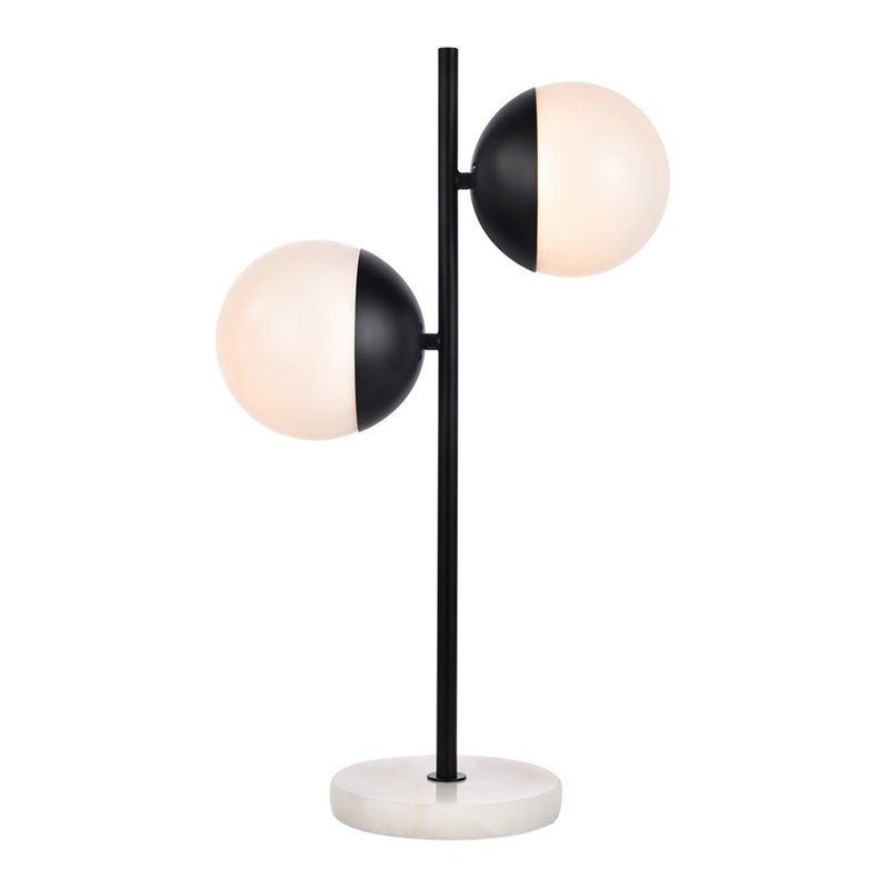 Living District Eclipse 2-Light Metal & Glass Table Lamp in Black/Frosted White