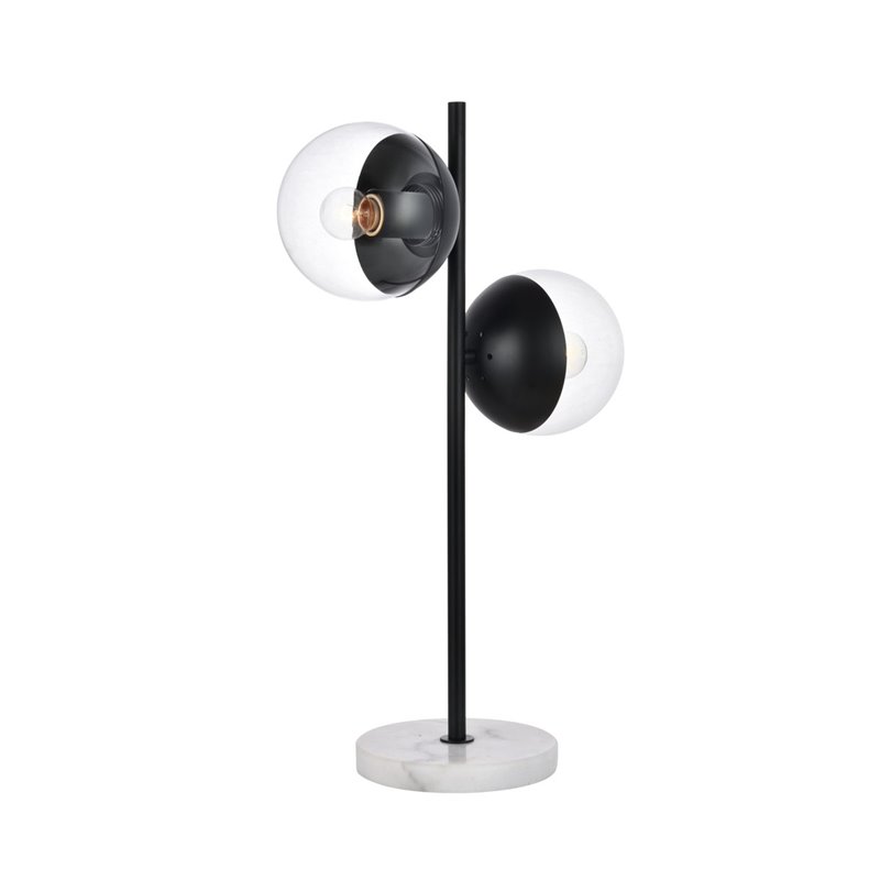 Living District Eclipse 2-Light Metal & Glass Table Lamp in Black/Clear
