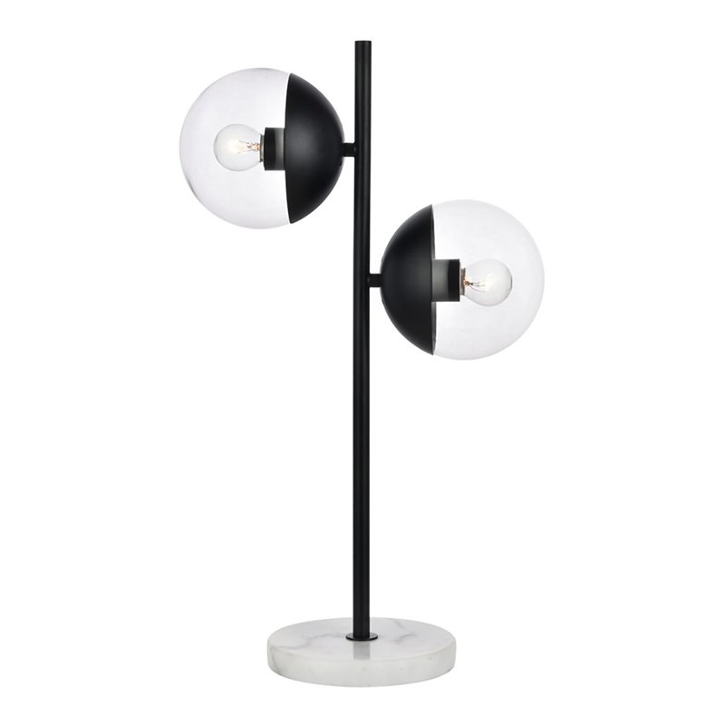 Living District Eclipse 2-Light Metal & Glass Table Lamp in Black/Clear