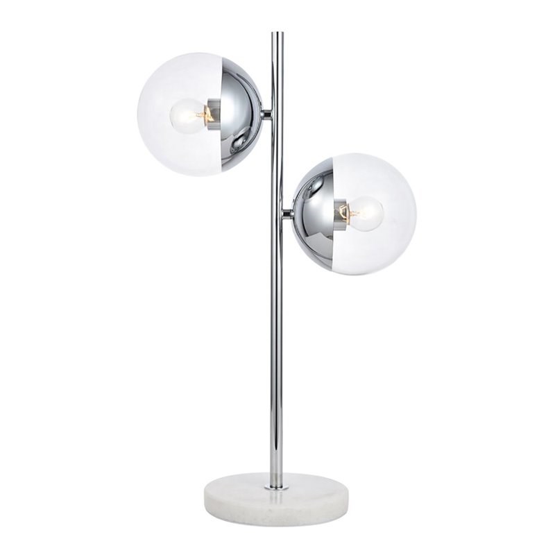 Living District Eclipse 2-Light Metal & Glass Table Lamp in Chrome/Clear