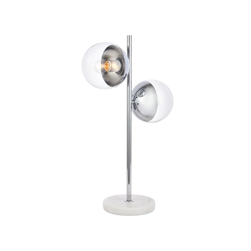 Living District Eclipse 2-Light Metal & Glass Table Lamp in Chrome/Clear