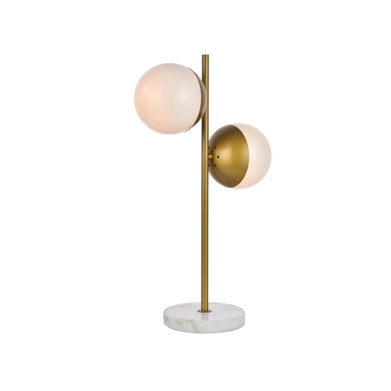 Living District Eclipse 2-Light Metal & Glass Table Lamp in Brass/Frosted White