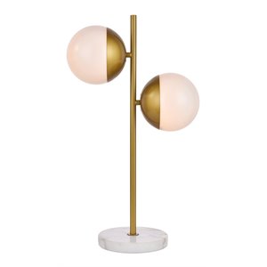 living district eclipse 2-light metal & glass table lamp in brass/frosted white