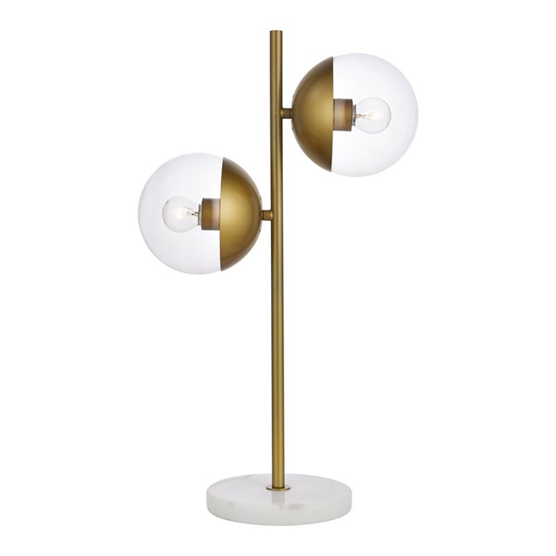 Living District Eclipse 2-Light Metal & Glass Table Lamp in Brass/Clear