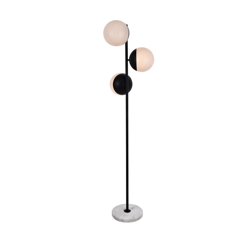 Living District Eclipse 3-Light Metal Floor Lamp in Black and Frosted White