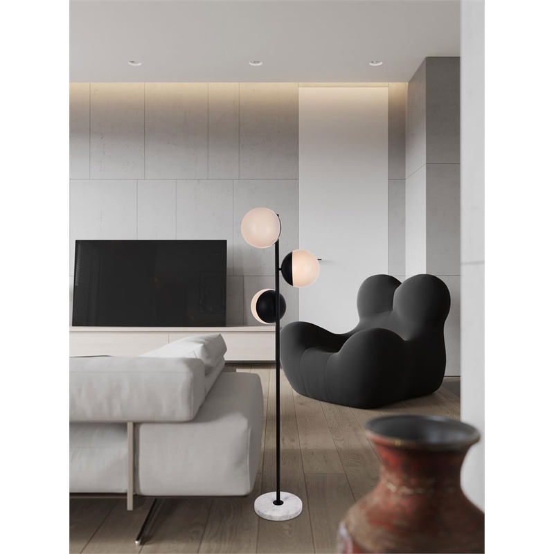 Living District Eclipse 3-Light Metal Floor Lamp in Black and Frosted White