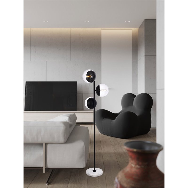 Living District Eclipse 3-Light Metal Floor Lamp in Black and Clear