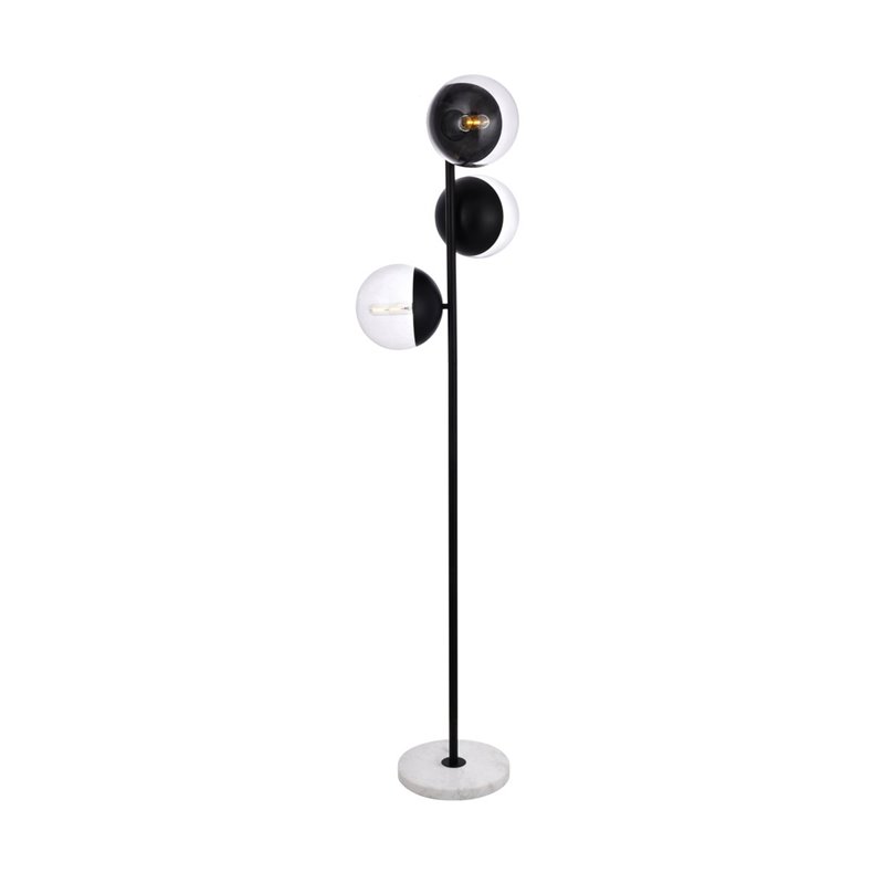 Living District Eclipse 3-Light Metal Floor Lamp in Black and Clear