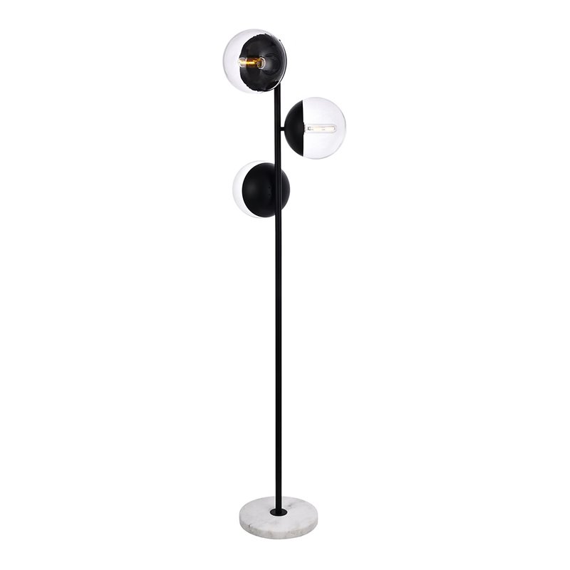 Living District Eclipse 3-Light Metal Floor Lamp in Black and Clear