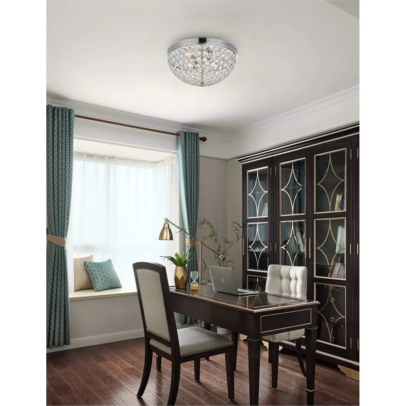Living District Taye 3-Light Mid-Century Metal Flush Mount in Chrome