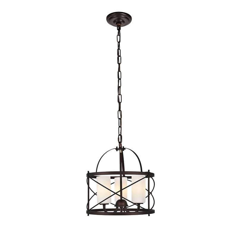 Living District Wren 3-Light Metal Pendant in Dark Copper Brown and White
