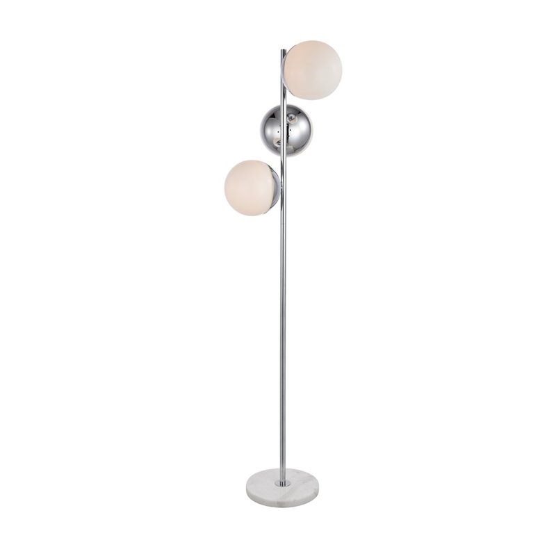 Living District Eclipse 3-Light Metal & Glass Floor Lamp in Chrome/Frosted White