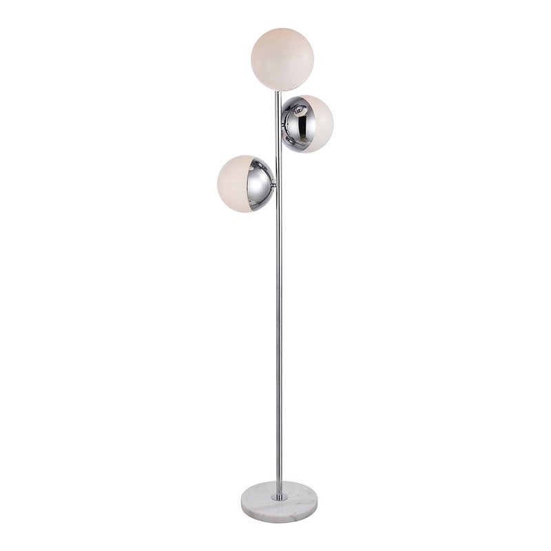 Living District Eclipse 3-Light Metal & Glass Floor Lamp in Chrome/Frosted White