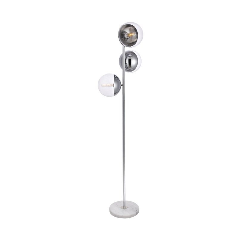 Living District Eclipse 3-Light Metal & Glass Floor Lamp in Chrome/Clear