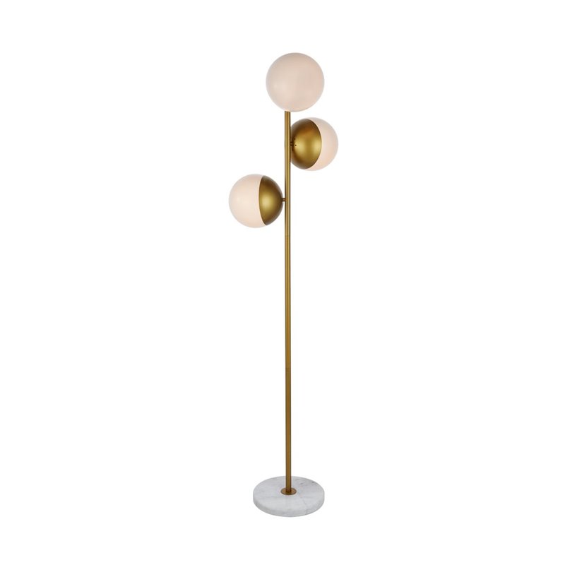 Living District Eclipse 3-Light Metal & Glass Floor Lamp in Brass/Frosted White