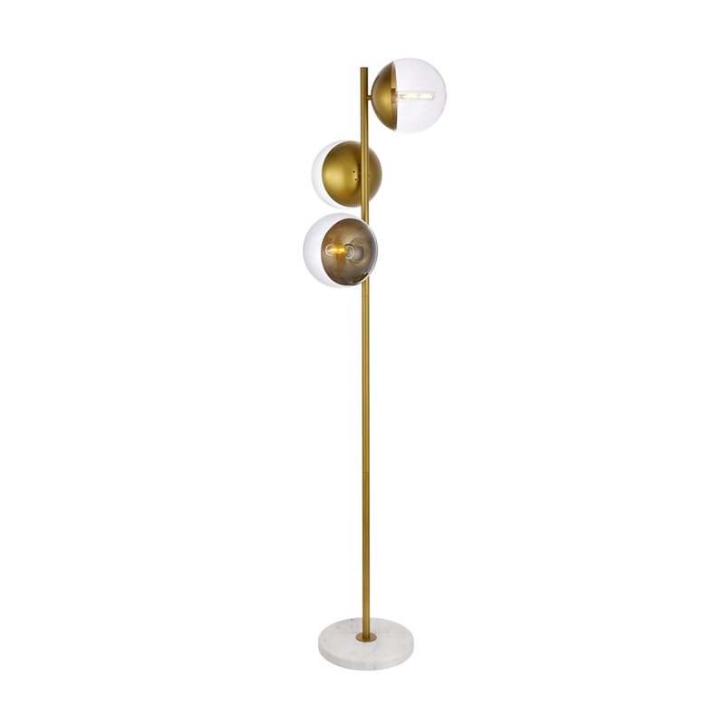 Living District Eclipse 3-Light Metal & Glass Floor Lamp in Brass/Clear