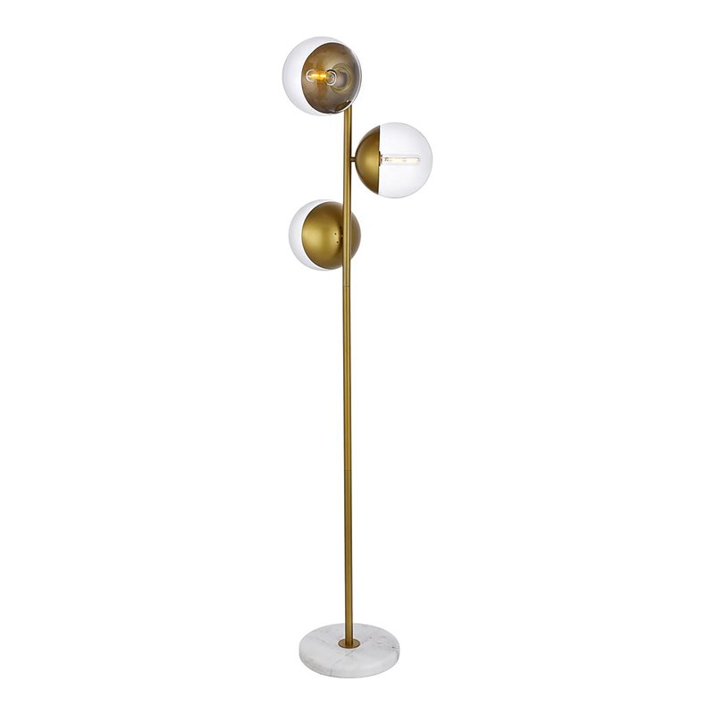 Living District Eclipse 3-Light Metal & Glass Floor Lamp in Brass/Clear