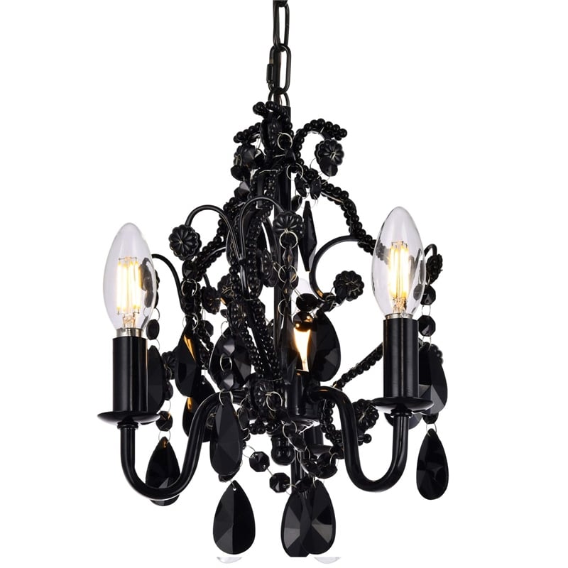 Living District Karter 3-Light Transitional Metal Pendant in Polished Black