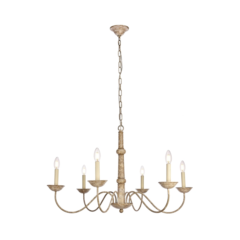 Living District Merritt 6-Light Transitional Metal Chandelier in Weathered Dove