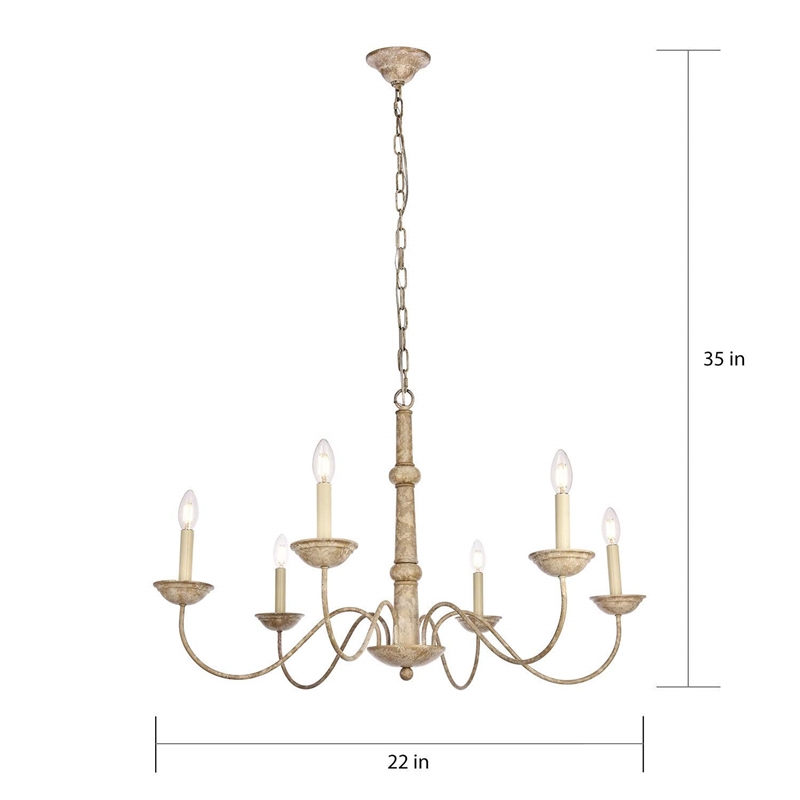 Living District Merritt 6-Light Transitional Metal Chandelier in Weathered Dove