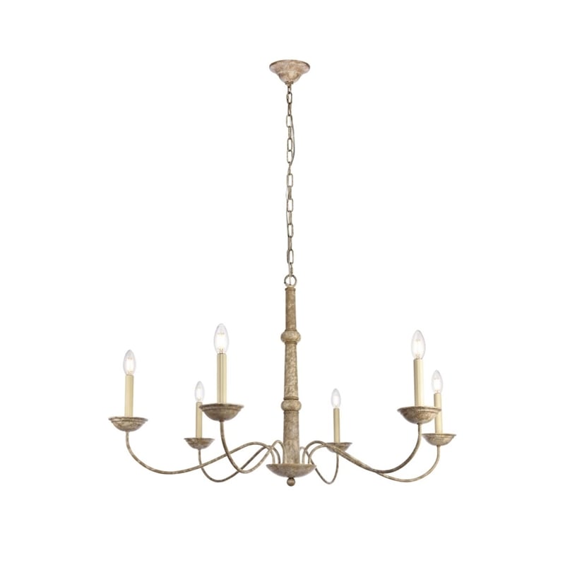 Living District Merritt 6-Light Transitional Metal Chandelier in Weathered Dove