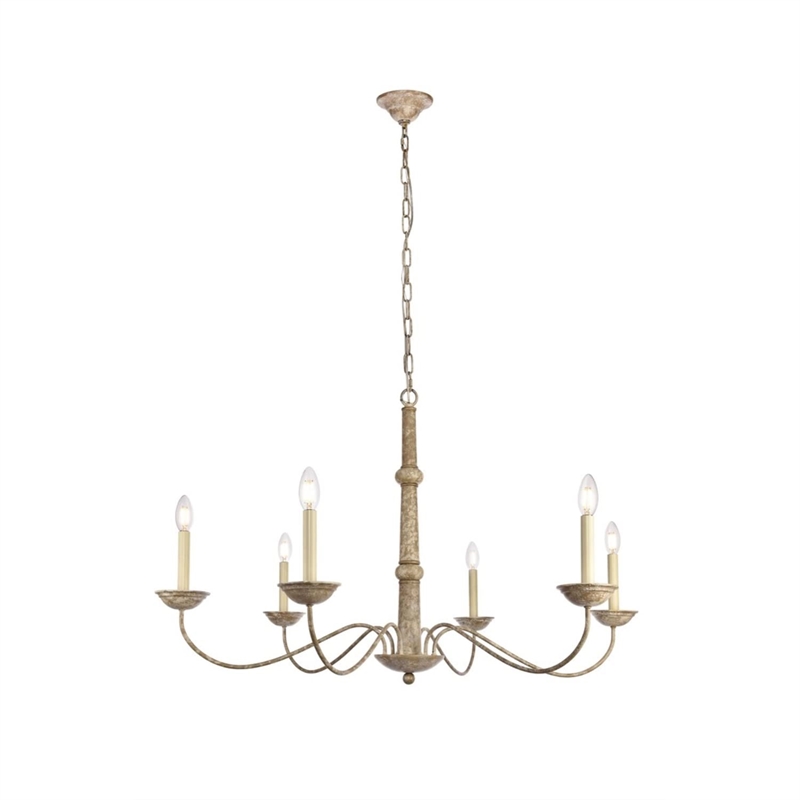 Living District Merritt 6-Light Transitional Metal Chandelier in Weathered Dove