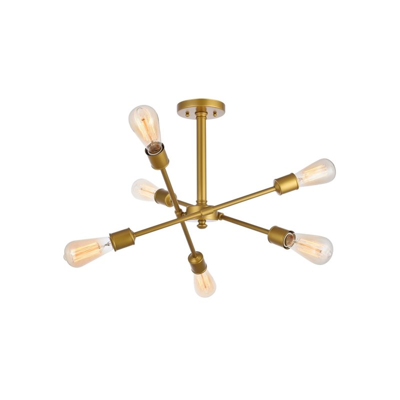 Living District Axel 6-Light Metal Flush Mount in Brass/Clear