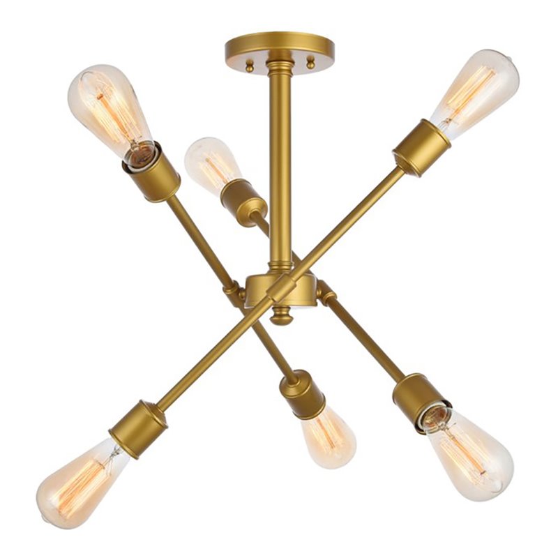 Living District Axel 6-Light Metal Flush Mount in Brass/Clear