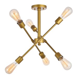 Living District Axel 6-Light Metal Flush Mount in Brass/Clear