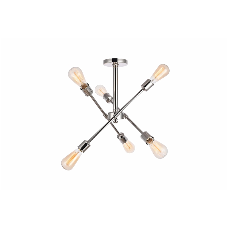 Living District Axel 6-Light Metal Flush Mount in Polished Nickel