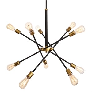 Living District Axel 10-Light Transitional Metal Chandelier in Black and Brass