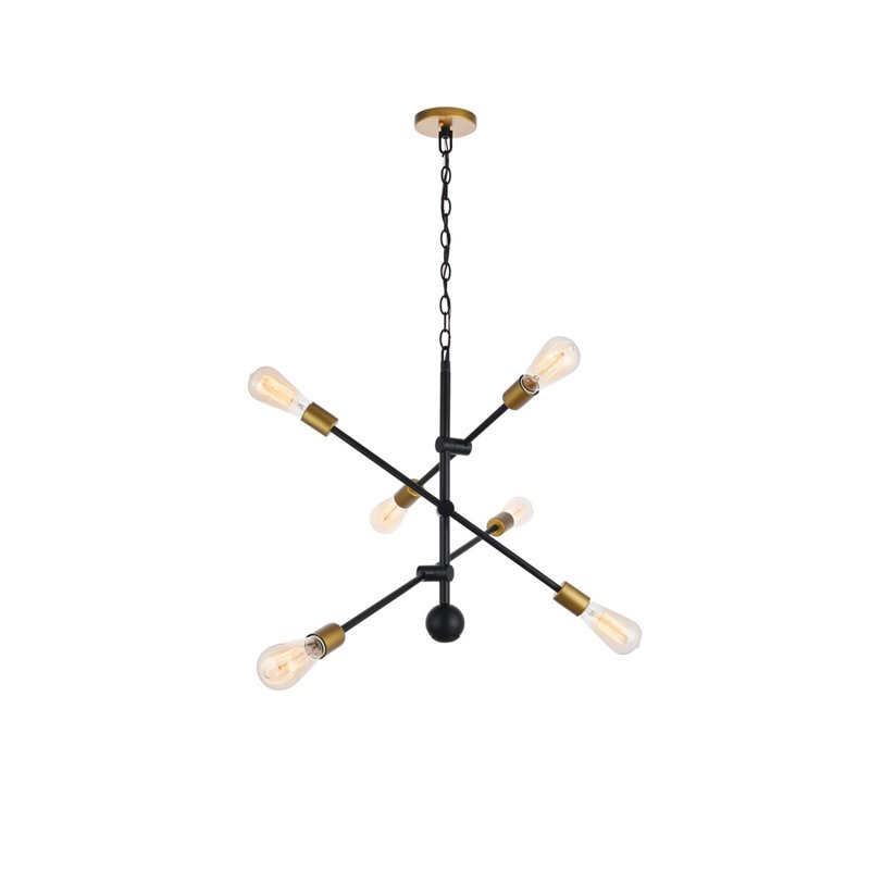 Living District Axel 6-Light Metal Pendant in Black/Brass Finish