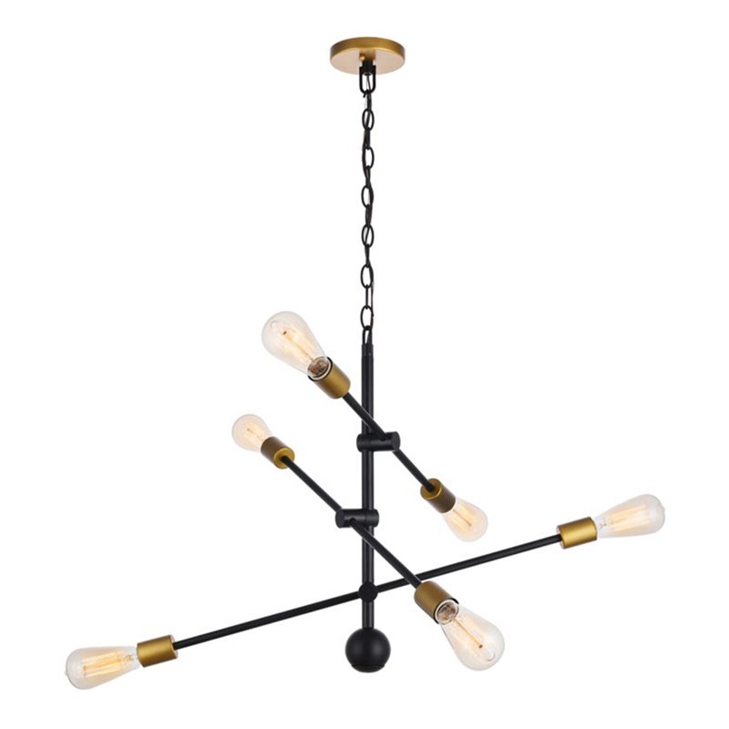 Living District Axel 6-Light Metal Pendant in Black/Brass Finish