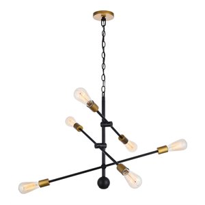 Living District Axel 6-Light Metal Pendant in Black/Brass Finish