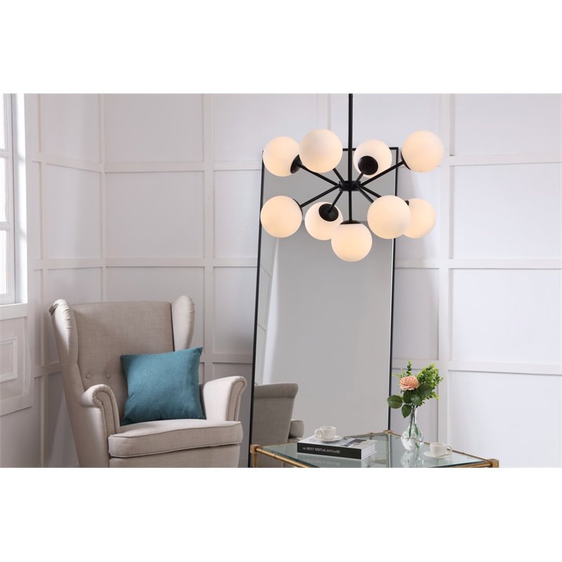 Living District Jupiter 9-Light Mid-Century Metal Pendant in Black and White