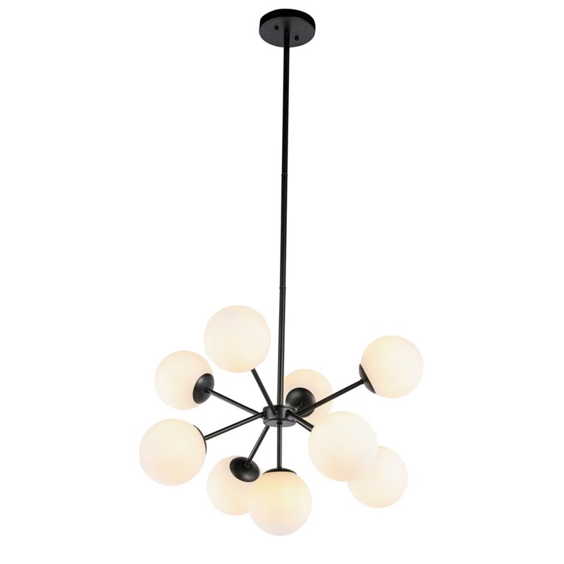 Living District Jupiter 9-Light Mid-Century Metal Pendant in Black and White