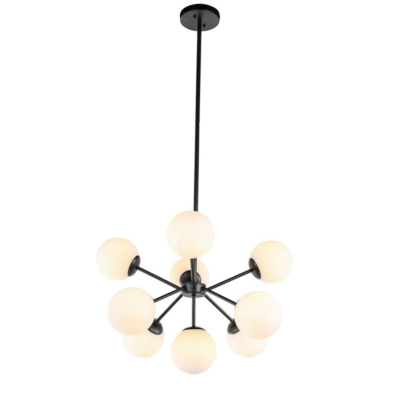 Living District Jupiter 9-Light Mid-Century Metal Pendant in Black and White